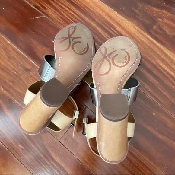 Sam Edelman Yelena Metallic Chunky Multi Strap Silver Nude Leather Heels Sz 10 - Picture 7 of 14